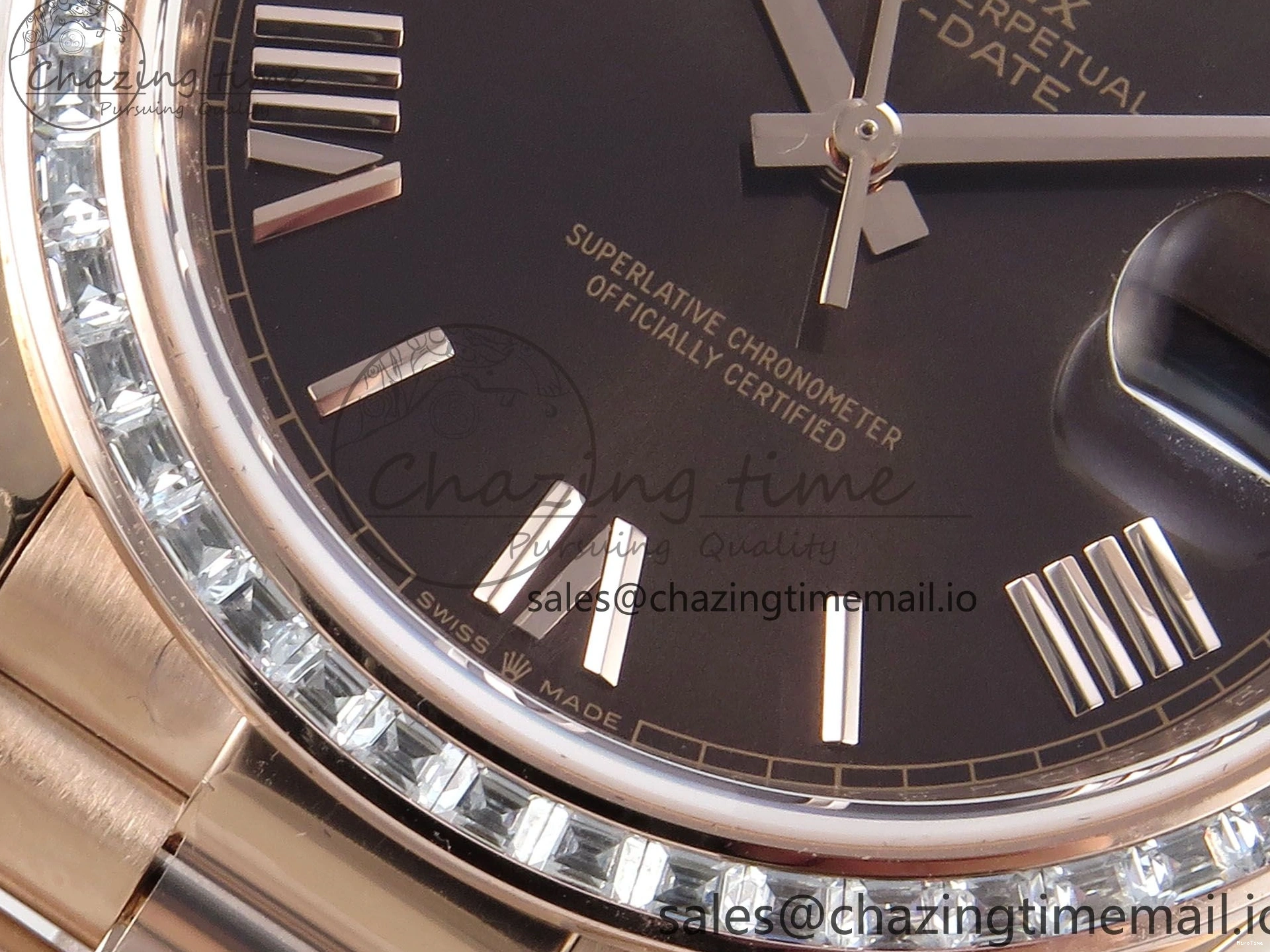 MiroTime 0521 Lightweight DayDate 40 RG QF 1:1 Best Edition Brown Roman Dial Diamonds Bezel on President Bracelet A2836 V5 (Gain Weight) 475